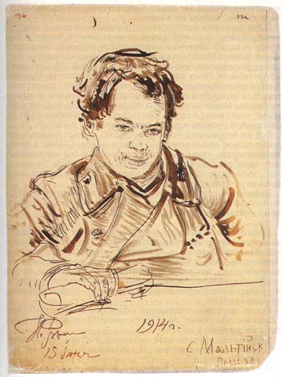 Шкловский В. (рисунок И. Репина, 1914) | Шкловский Виктор Борисович | Русская портретная галерея